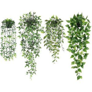 JPSOR Fake Hanging Plants 4 Pack Artificial Hanging Plants Fake Potted Plants,